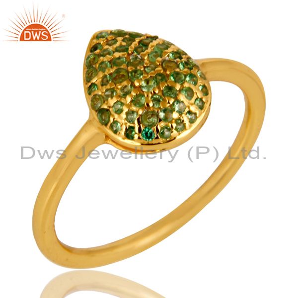 14K Yellow Gold Plated Sterling Silver Pave Set Tsavorite Womens Stack Ring