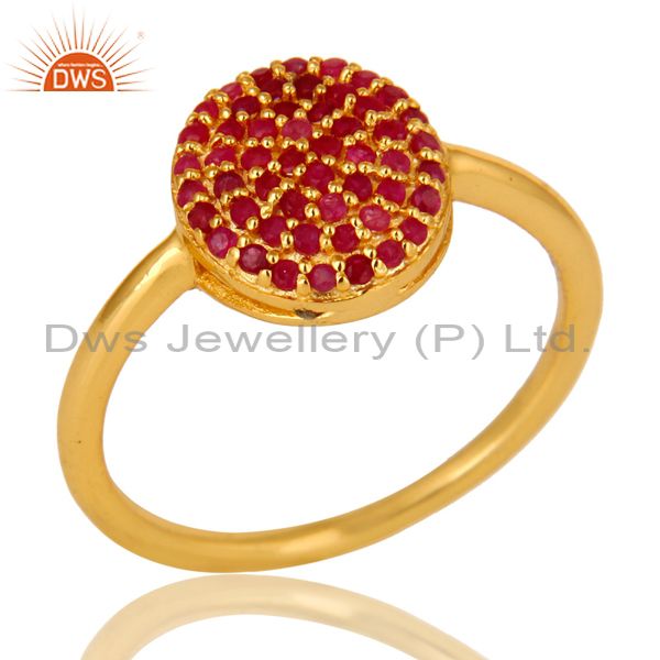 14K Yellow Gold Over Sterling Silver Pave Ruby Gemstone Stacking Cocktail Ring