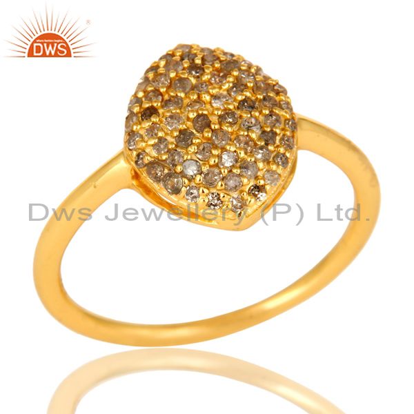 Shiny 18K Yellow Gold Plated Sterling Silver Pave Set Diamond Statement Ring