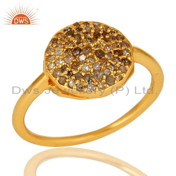 18K Yellow Gold Plated Sterling Silver Pave Set Diamond Statement Stack Ring