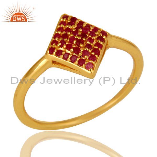 14K Yellow Gold Plated Sterling Silver Pave Ruby Gemstone Stacking Cocktail Ring