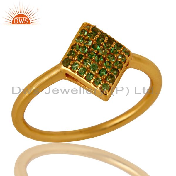 14K Yellow Gold Plated Sterling Silver Pave Set Tsavorite Womens Stacking Ring
