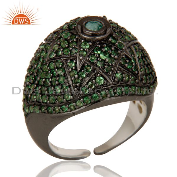 Victorian Estate Style Pave Setting Tsavourite Emerald Gemstone 925 Silver Ring