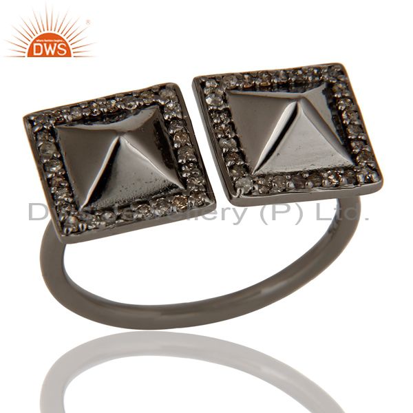 Pave Diamond Black Oxidized Sterling Silver Pyramid Shape Ring Statement Ring