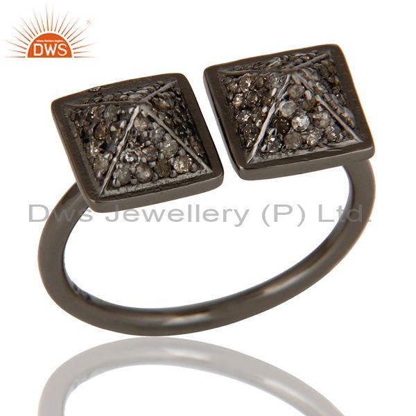 Black Oxidized Sterling Silver Pave Diamond Pyramid Shape Ring Statement Ring