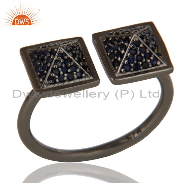 Black Oxidized Sterling Silver Blue Sapphire Pyramid Shape Ring Statement Ring