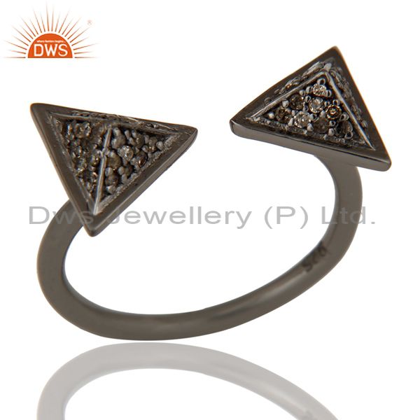 Black Oxidized Pave Diamond Sterling Silver Pyramid Shape Ring Statement Ring