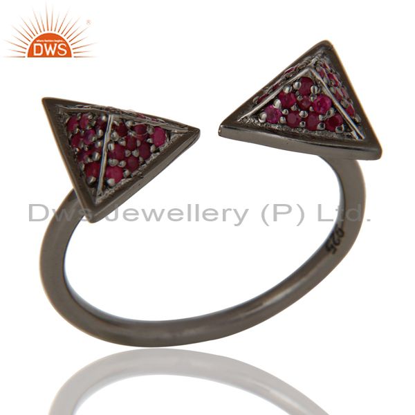 Black Oxidized Natural Ruby Sterling Silver Pyramid Shape Ring Statement Ring