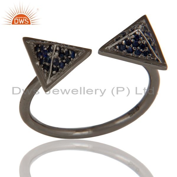 Black Oxidized Blue Sapphire Sterling Silver Pyramid Shape Ring Statement Ring