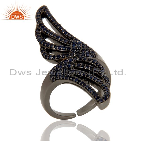 Black Oxidized 925 Sterling Silver Handmade Blue Sapphire Gemstone Midi Ring