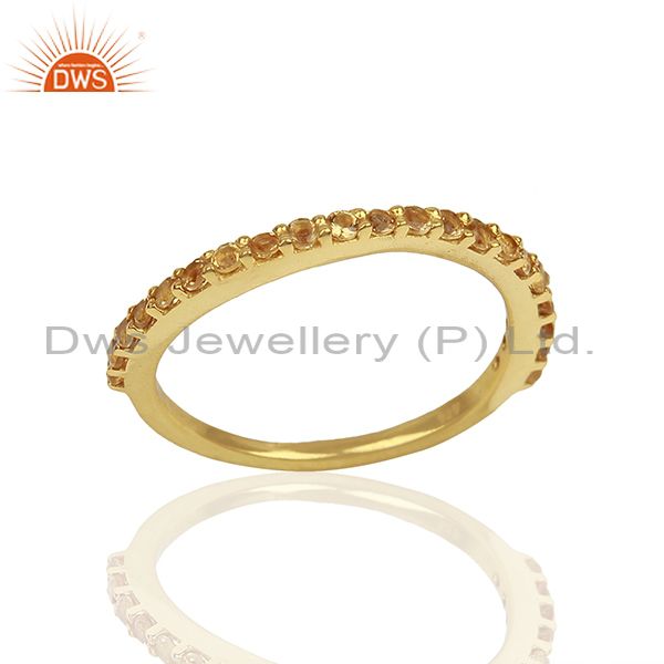 Citrine Gemstone Gold Plated Solid Silver Stackable Band Rings