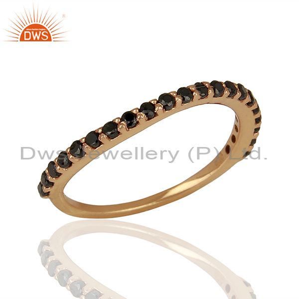Rose Gold Plated Sterling Silver Black Zircon Gemstone Ring Wholesale