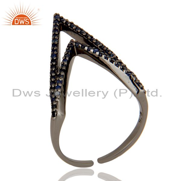 Blue Sapphire and Sterling Silver Black Oxidized Designer Midi Ring