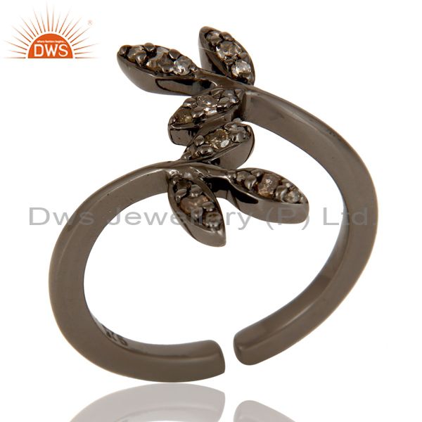 Pave Diamond Set Black Oxidized Solid Sterling Silver Midi Ring