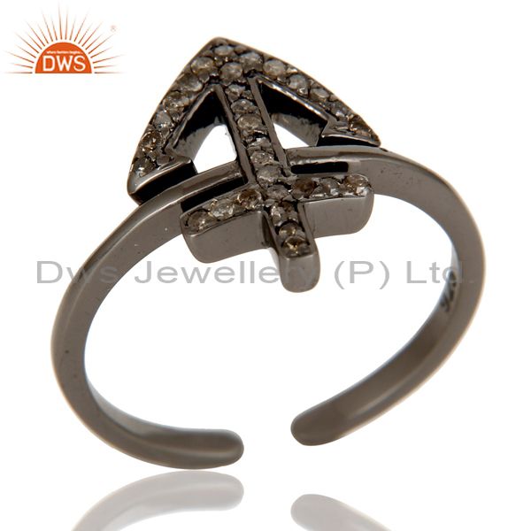 Black Oxidized Pave Diamond Power Cross Sterling Silver Midi Ring