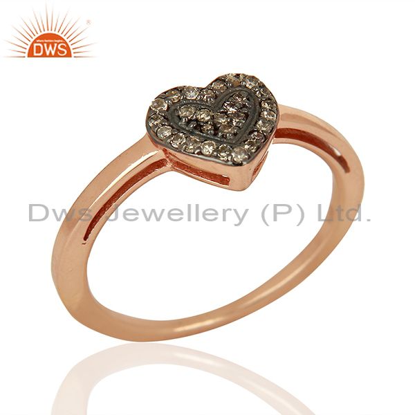 Heart Shape Rose Gold Plated Pave Diamond Ring Supplier Jewelry