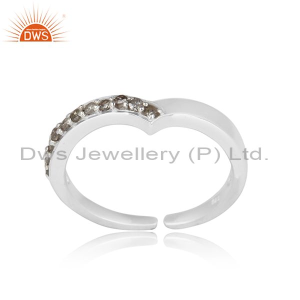 Stackable Design Sterling Silver Natural Pave Diamond Ring