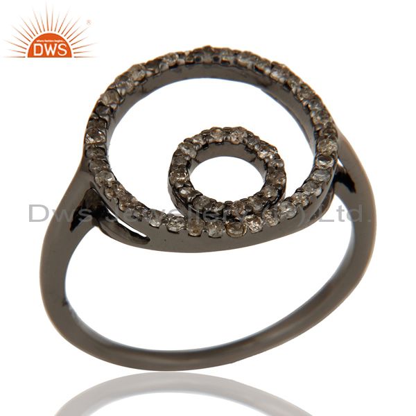 Round Design Pave Diamond Ring Black Oxidized Sterling Silver Loving Ring