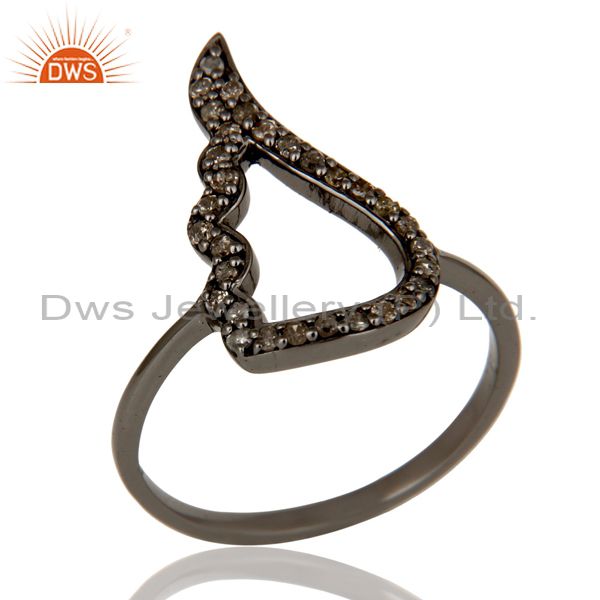 Wing Style Diamond And Oxidized Sterling Silver Jewelry Ring