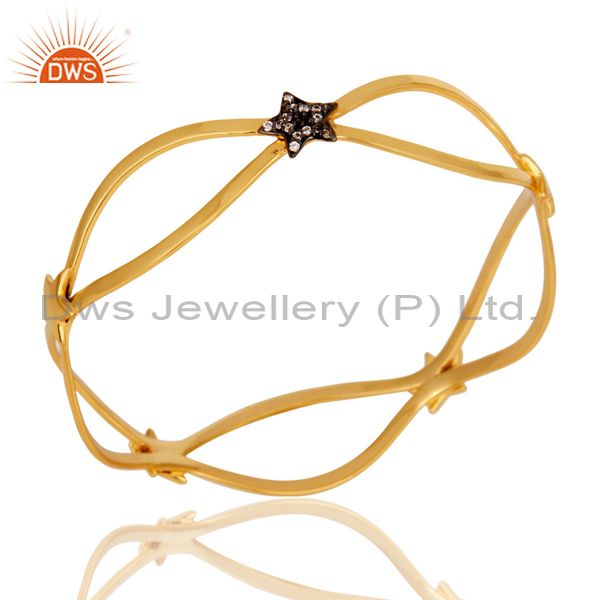 18k gold plated traditional star design brass bracelet with white zircon