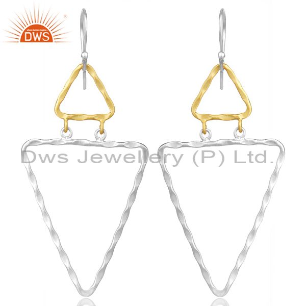 Twisted Gold And Fine Silver Triangular Dangler Earrings