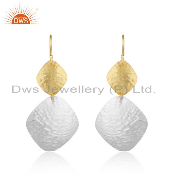 Textured leaf design dualtone yellow gold on silver 925 dangle