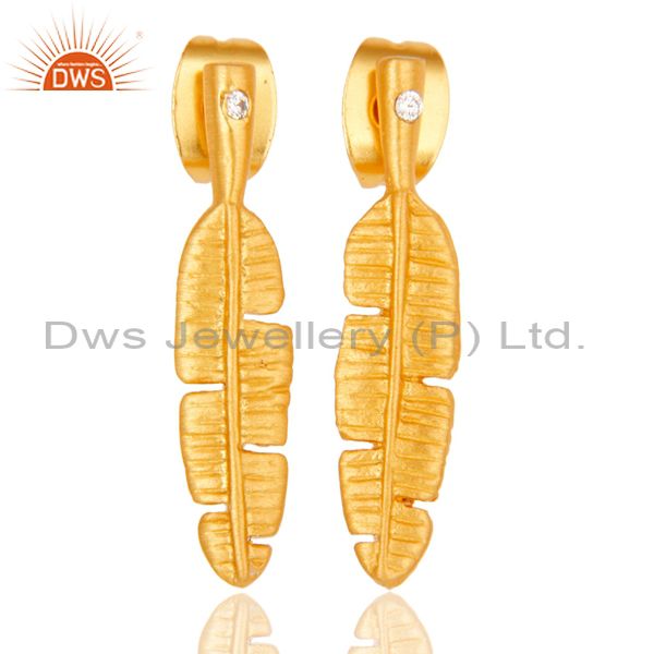 Traditional Handmade Banana Leaf Design Brass Earrings with 18k Gold Plated