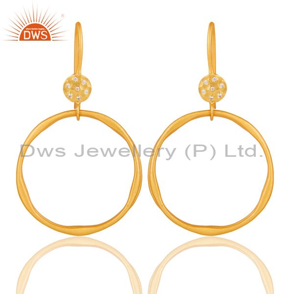 18k Gold Plated White Zircon Round Bali Brass Earrings Jewellery