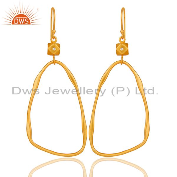 18k Yellow Gold Plated Cool Fashion Brass Earrings with White Zircon