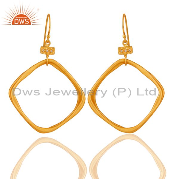 18k Gold Plated Handmade Fashion Double Hoop Brass White Zircon Earrings