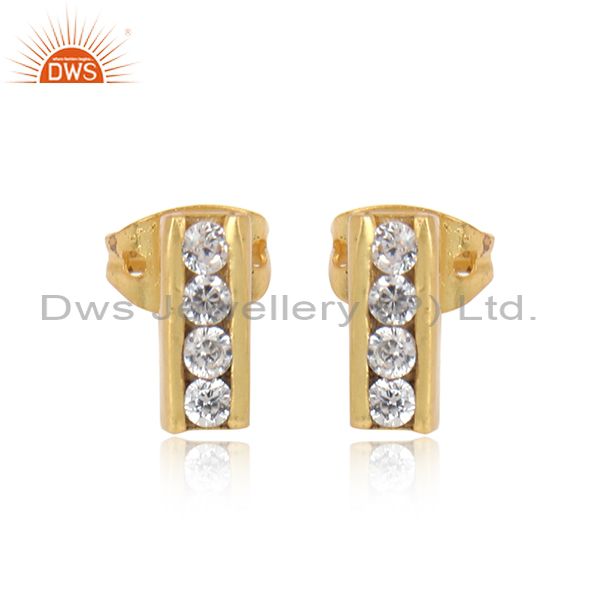 18k Gold Plated with White Zircon Designer Brass Earrings Jewellery