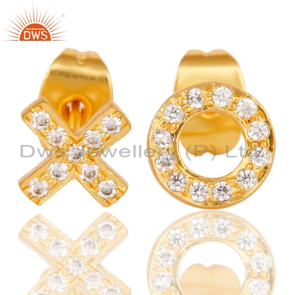 XO Xo Design Gold Plated Brass White Zircon Stud Earrings Wholesale