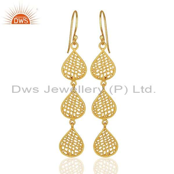 Three Lace Tear Drop Gold Plated Designer Earring