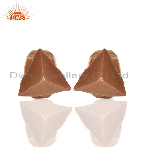 Pyramid Design Rose Gold Plated Brass Fashion Stud Earring Supplier
