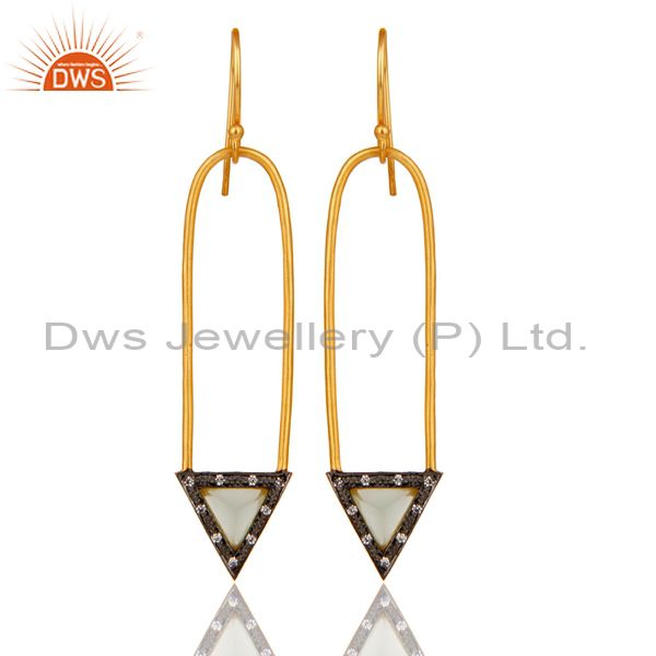 18k Gold Plated Aqua & Zirconia Charm Arrow Design Dangle Brass Earrings