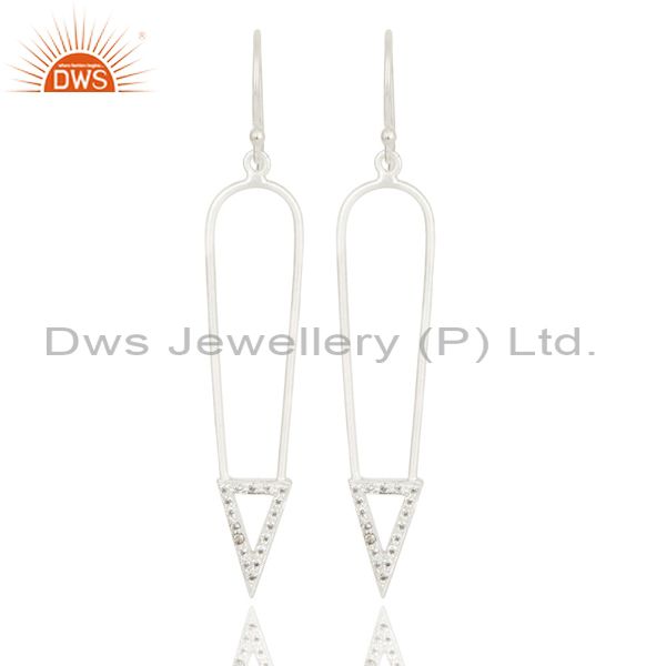 Silver Plated Long Arrow Charm Design White Zirconia Brass Earrings