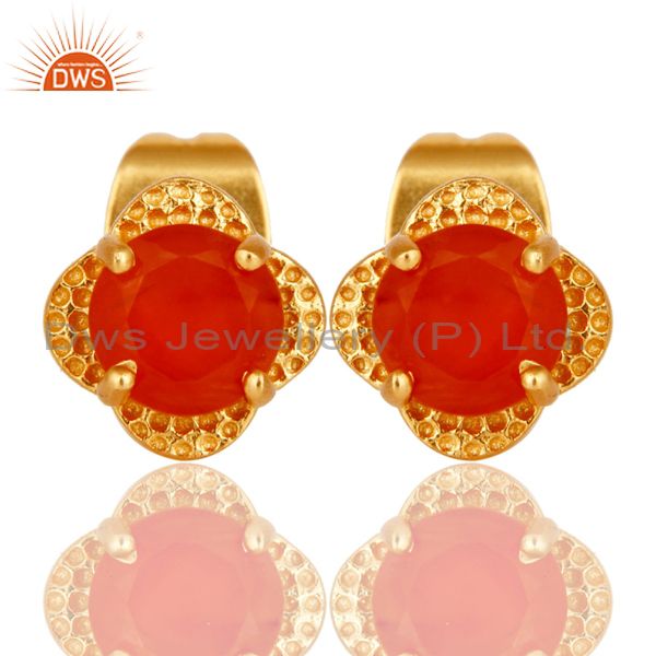 18k Gold Plated With Carnelian Brass Stud Earrings Jewellery