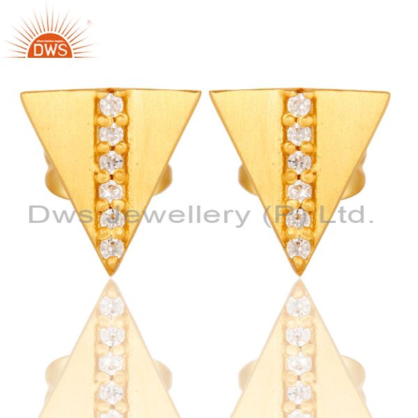 Beautiful White Zirconia Handmade Brass Studs Earrings With 18k Gold Plated