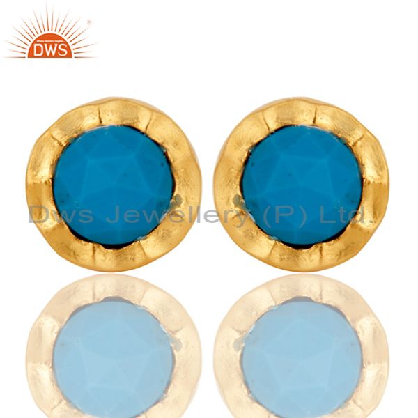 18k Gold Plated with Turquoise Round Design Brass Stud Earrings