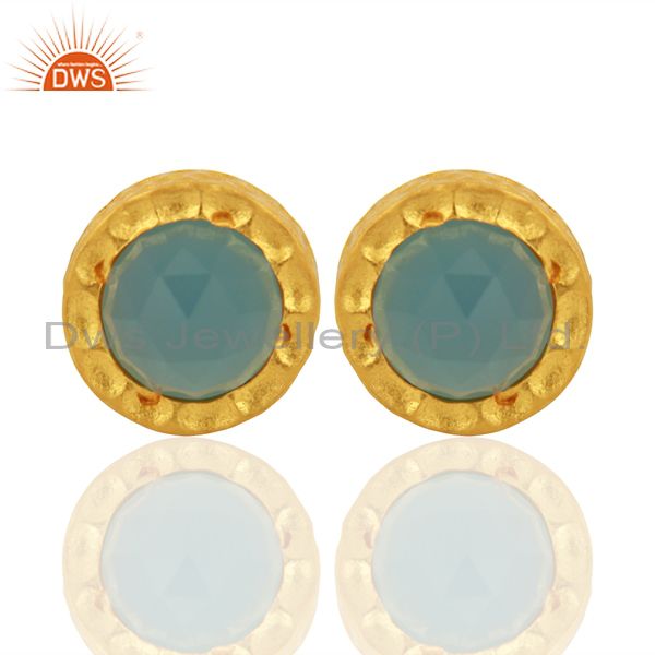 18k Gold Plated With Chalcedony Brass Stud Earrings Jewellery