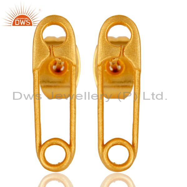 Handmade Pin Style Drops Brass Earrings Jewellery With 18k Gold Plated