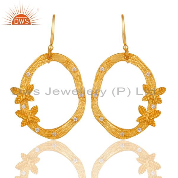 Butterfly Design Gold Plated Brass Fashion CZ Earrings Manufacturers