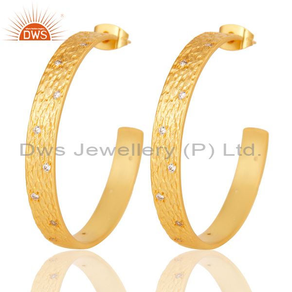 Traditional Handmade Hoop Design Brass Earrings With 18k Gold Plated & CZ