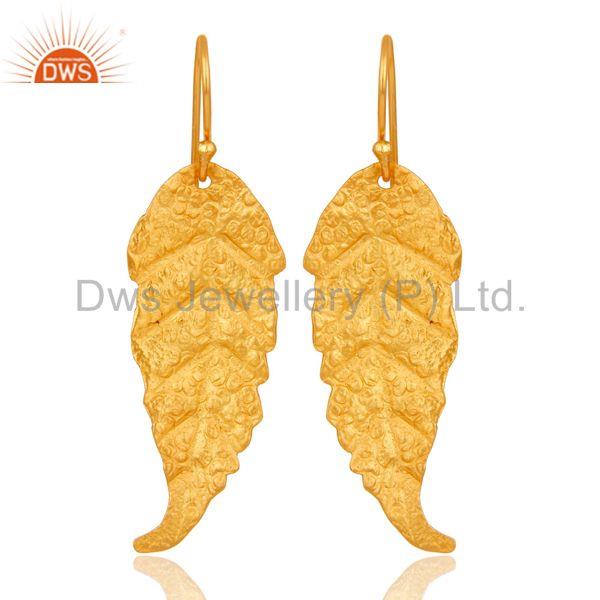 Traditional Handmade Leaf Design Brass Earrings with 18k Gold Plated