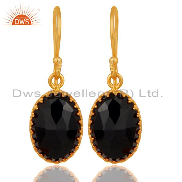 Black Onyx Gemstone Gold Plated Brass Fashion Drop Earrings Wholesale