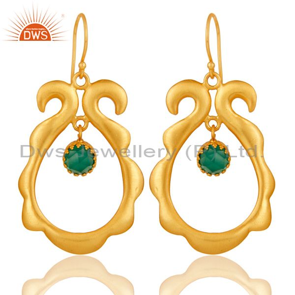 Amazing 18k Gold Plated Brass Drops Earrings Jewellery With Green Onyx
