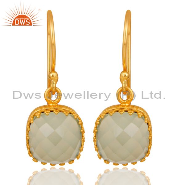 Traditional Handmade Design 18k Yellow Gold Plated Chalcedony Brass Drop Earring