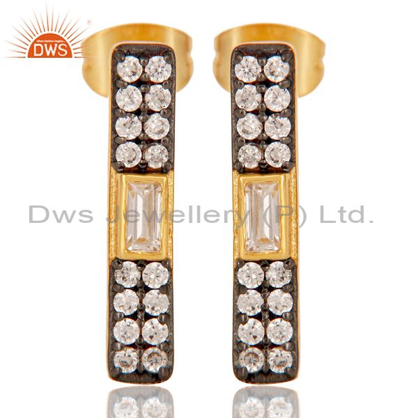 White Zircon Gold Plated Brass Fashion Stud Earrings Manufacturers