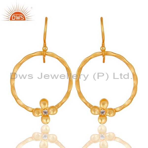 Traditional Handmade Round Flower Design Brass Earring Made In 14K Gold Plated