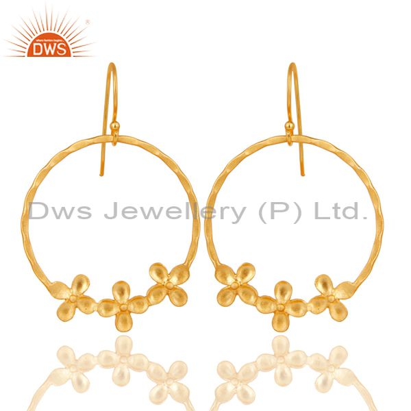 Traditional Handmade Round Flower Design Brass Earrings Made In 14K Gold Plated